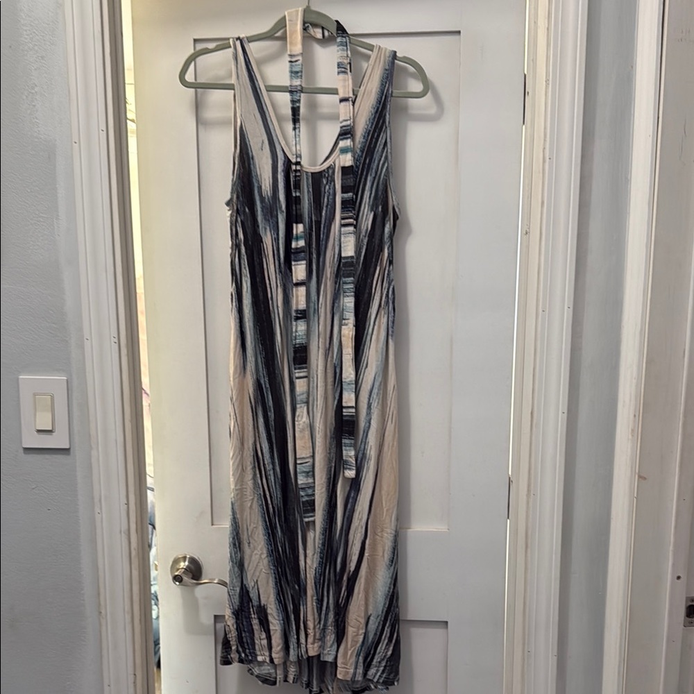 Latched Mama Blues and Cream Striped Midi/Maxi Dress